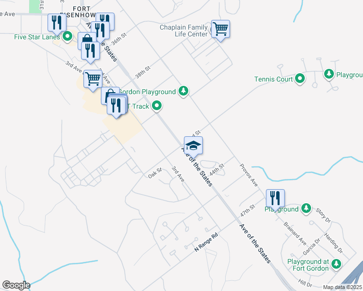 map of restaurants, bars, coffee shops, grocery stores, and more near 42nd Street in Augusta