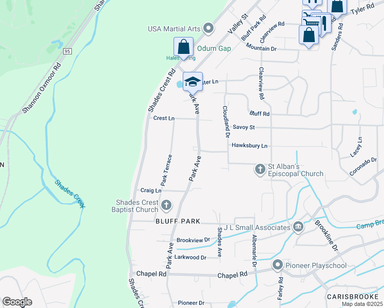 map of restaurants, bars, coffee shops, grocery stores, and more near 524 Park Avenue in Birmingham