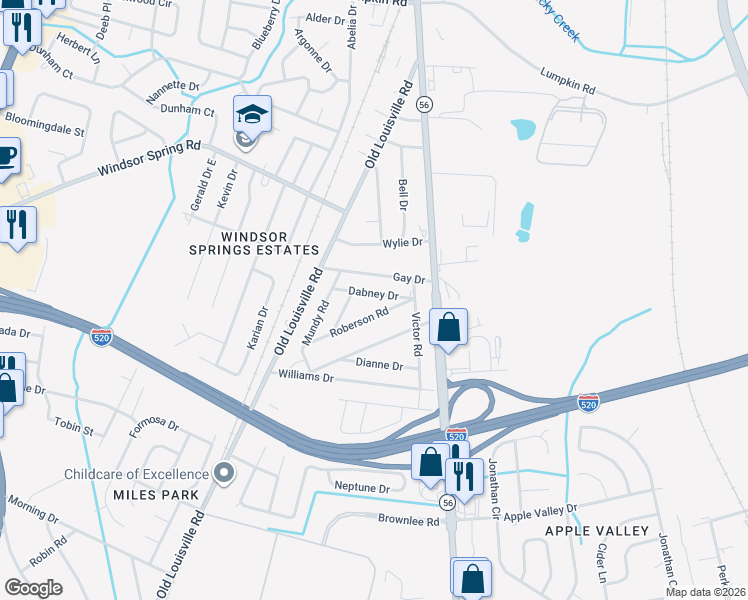 map of restaurants, bars, coffee shops, grocery stores, and more near 1925 Dabney Drive in Augusta