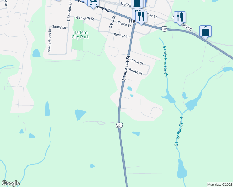 map of restaurants, bars, coffee shops, grocery stores, and more near 620 South Louisville Street in Harlem