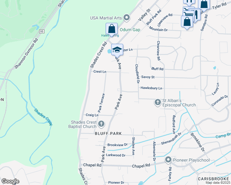 map of restaurants, bars, coffee shops, grocery stores, and more near 524 Park Avenue in Birmingham