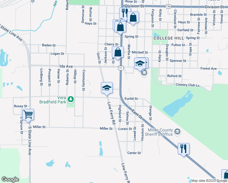 map of restaurants, bars, coffee shops, grocery stores, and more near 1602 Line Ferry Road in Texarkana