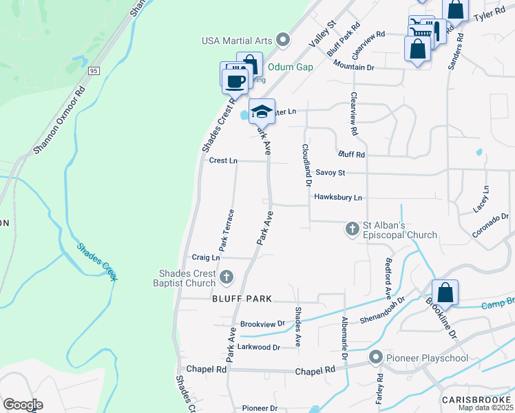 map of restaurants, bars, coffee shops, grocery stores, and more near 524 Park Avenue in Birmingham