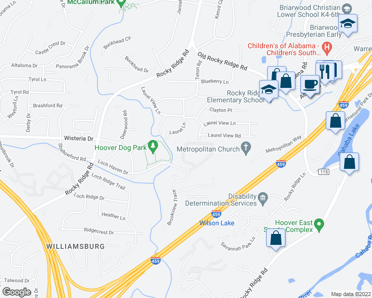 map of restaurants, bars, coffee shops, grocery stores, and more near 3749 Haven View Circle in Birmingham