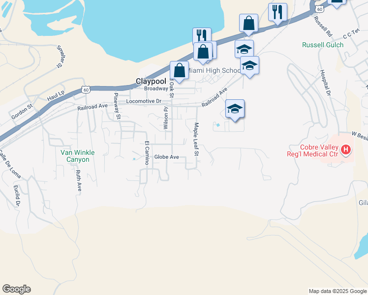 map of restaurants, bars, coffee shops, grocery stores, and more near 4457 Hammond Street in Claypool