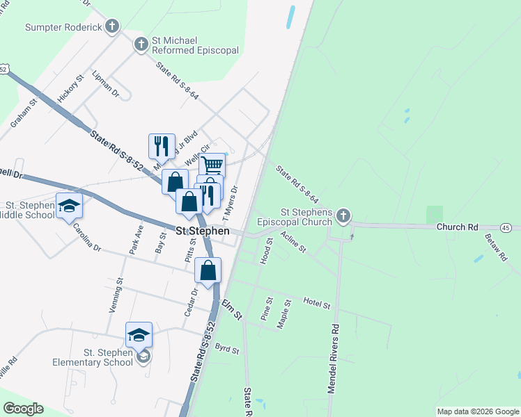 map of restaurants, bars, coffee shops, grocery stores, and more near 1192 North Main Street in Saint Stephen