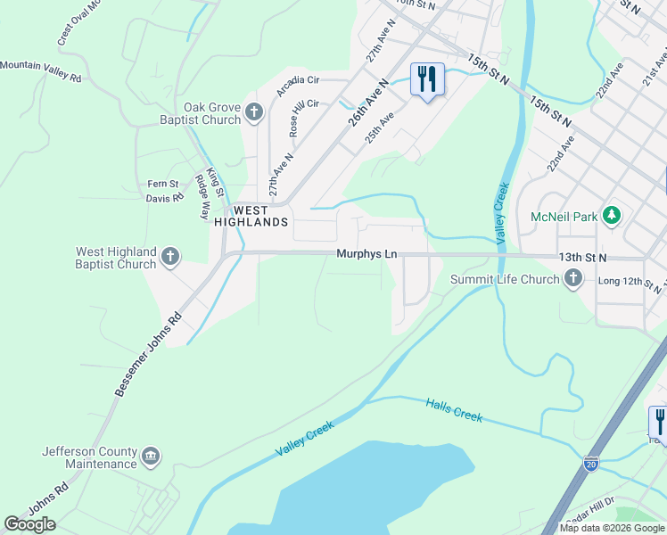 map of restaurants, bars, coffee shops, grocery stores, and more near 3901 Clear Water Drive in Bessemer