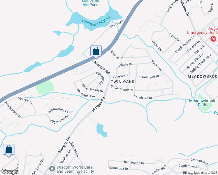 map of restaurants, bars, coffee shops, grocery stores, and more near 3906 Butler Manor Drive in Hephzibah