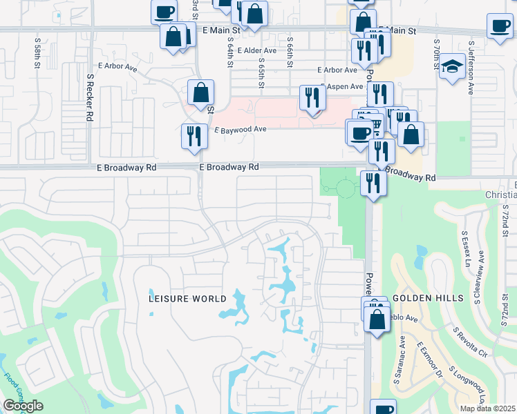map of restaurants, bars, coffee shops, grocery stores, and more near 981 Leisure World in Mesa