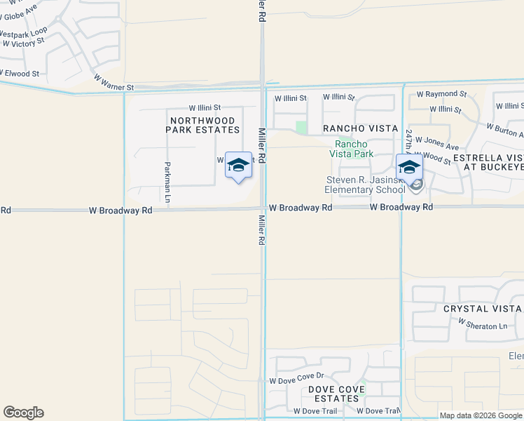map of restaurants, bars, coffee shops, grocery stores, and more near 4400 North Miller Road in Buckeye