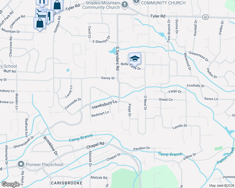 map of restaurants, bars, coffee shops, grocery stores, and more near 586 Turtle Creek Drive in Birmingham