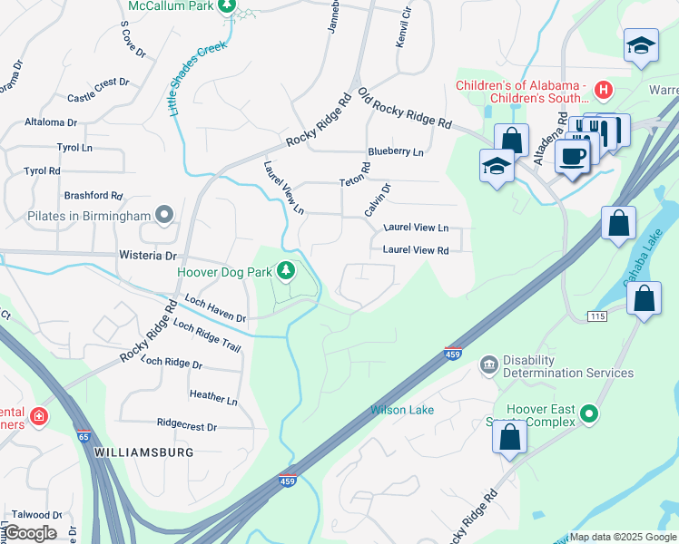 map of restaurants, bars, coffee shops, grocery stores, and more near 3740 Haven View Circle in Birmingham