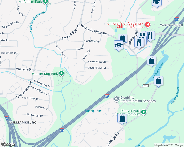map of restaurants, bars, coffee shops, grocery stores, and more near 3656 Haven View Circle in Birmingham