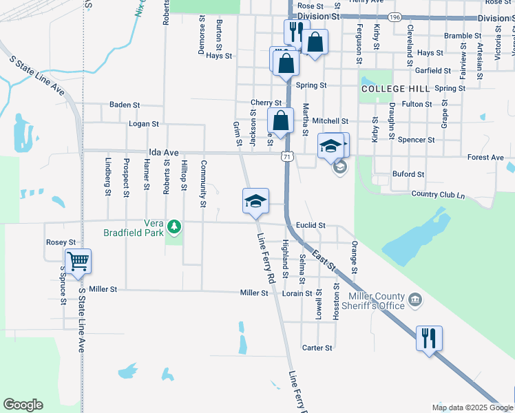 map of restaurants, bars, coffee shops, grocery stores, and more near 1602 Line Ferry Road in Texarkana