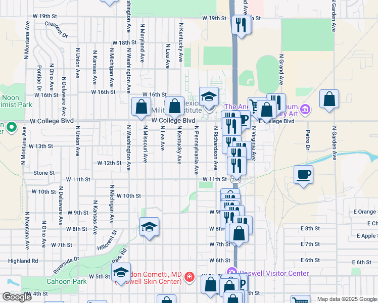 map of restaurants, bars, coffee shops, grocery stores, and more near 1240 North Pennsylvania Avenue in Roswell