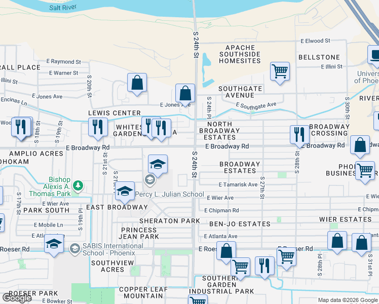 map of restaurants, bars, coffee shops, grocery stores, and more near in Phoenix