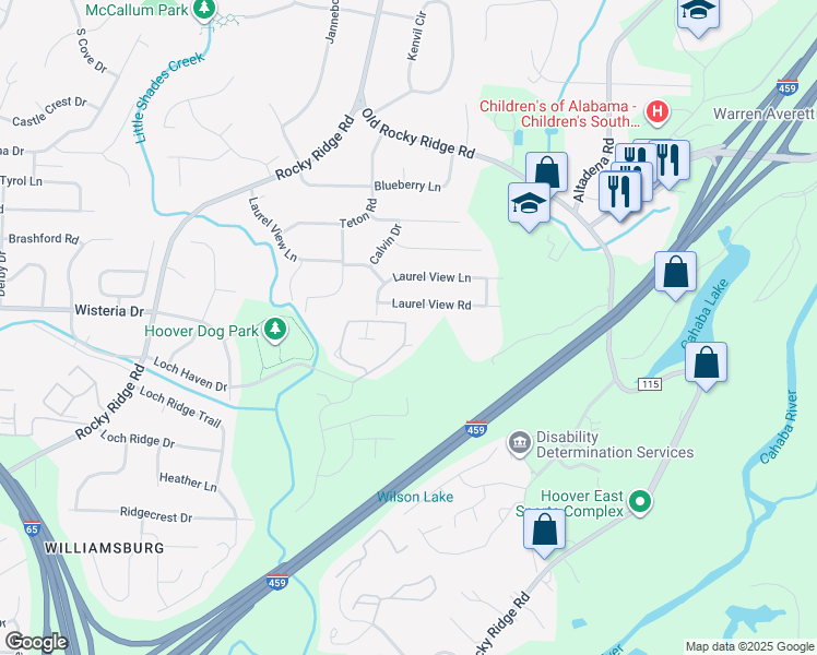 map of restaurants, bars, coffee shops, grocery stores, and more near 3656 Haven View Circle in Birmingham
