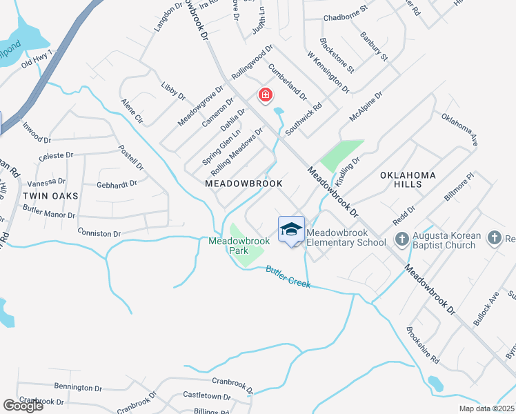 map of restaurants, bars, coffee shops, grocery stores, and more near 3622 Audubon Pl in Augusta