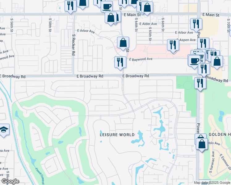 map of restaurants, bars, coffee shops, grocery stores, and more near 1777 Leisure World in Mesa