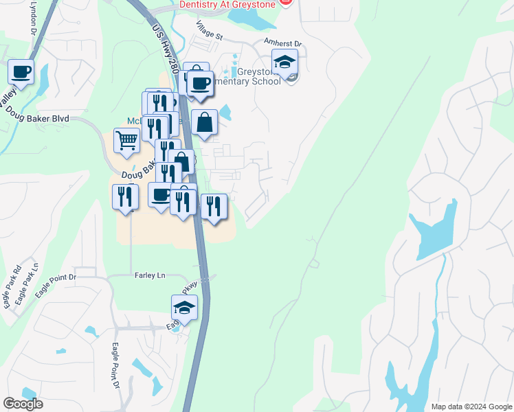 map of restaurants, bars, coffee shops, grocery stores, and more near 7113 Stonecrest Drive in Birmingham