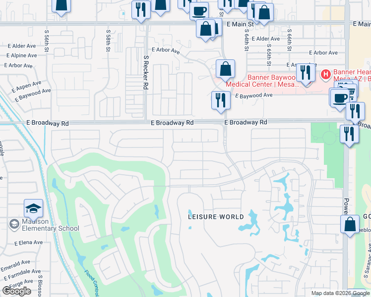 map of restaurants, bars, coffee shops, grocery stores, and more near 1787 Leisure World in Mesa