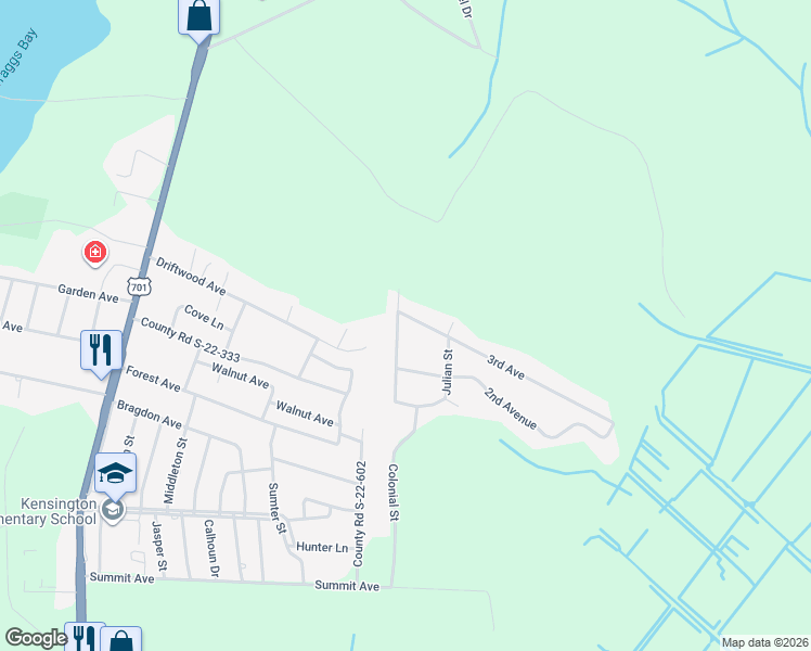 map of restaurants, bars, coffee shops, grocery stores, and more near 643 3rd Avenue in Georgetown