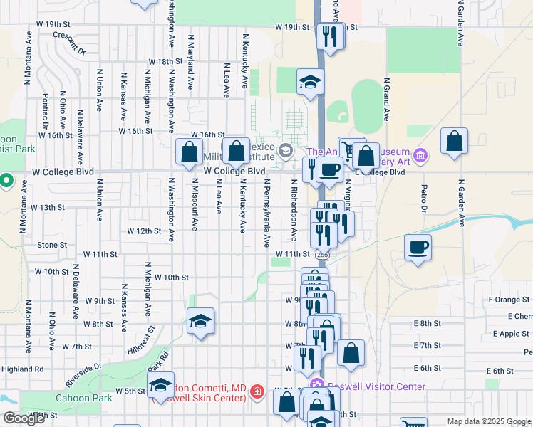 map of restaurants, bars, coffee shops, grocery stores, and more near 1240 North Pennsylvania Avenue in Roswell