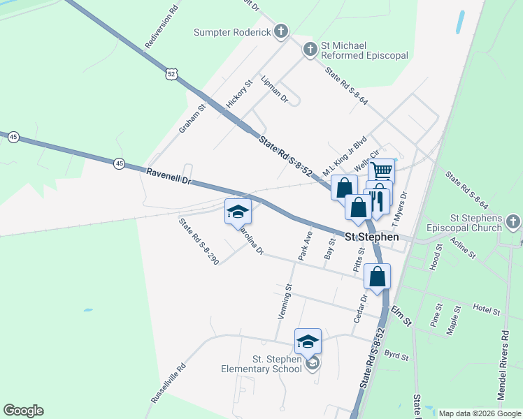 map of restaurants, bars, coffee shops, grocery stores, and more near 250 Carolina Drive in Saint Stephen