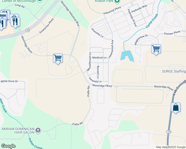 map of restaurants, bars, coffee shops, grocery stores, and more near 2408 Cosmo Lane in McDonough