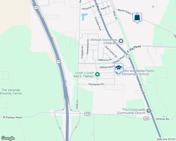 map of restaurants, bars, coffee shops, grocery stores, and more near 1612 Amherst Drive in Van Alstyne