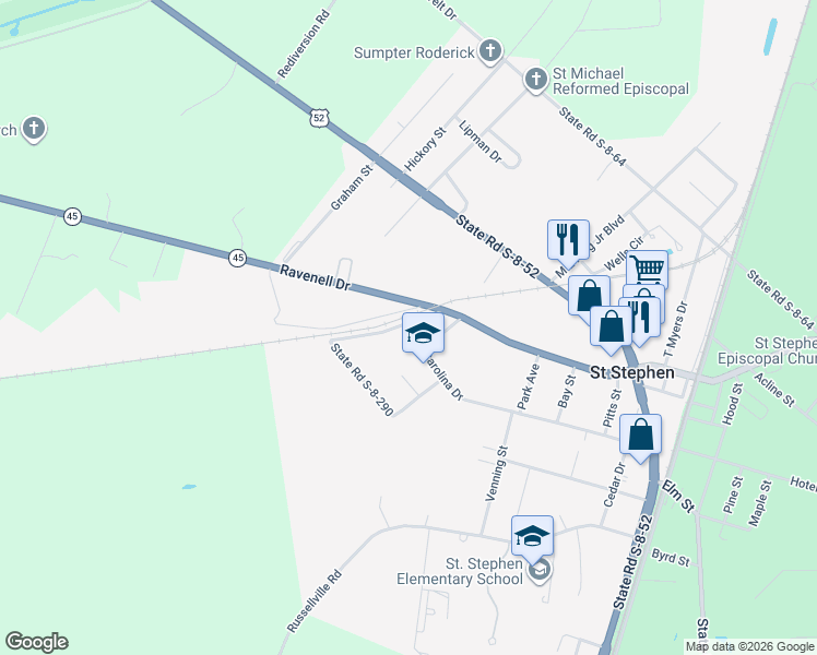 map of restaurants, bars, coffee shops, grocery stores, and more near 117 Canary Street in Saint Stephen