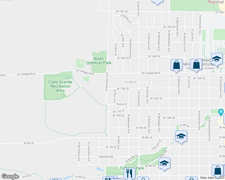 map of restaurants, bars, coffee shops, grocery stores, and more near 1298 North Ohio Avenue in Roswell
