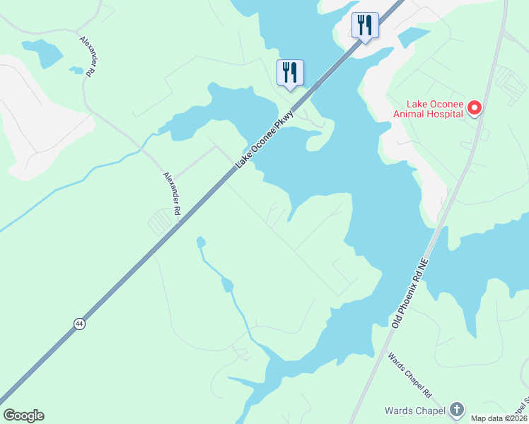 map of restaurants, bars, coffee shops, grocery stores, and more near 121 Normandy Road in Eatonton