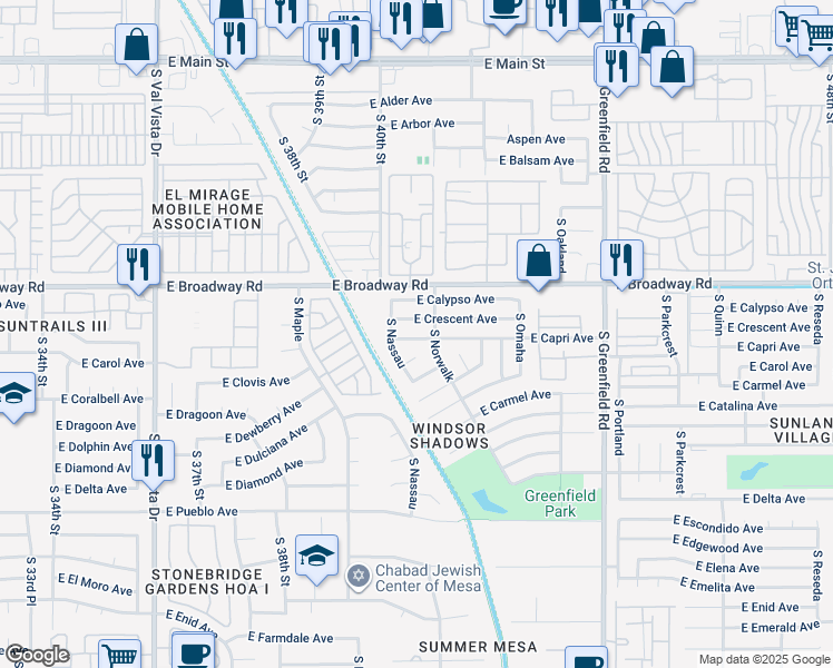 map of restaurants, bars, coffee shops, grocery stores, and more near 4031 East Capri Avenue in Mesa