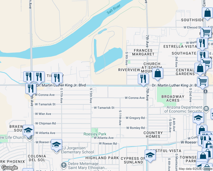 map of restaurants, bars, coffee shops, grocery stores, and more near in Phoenix
