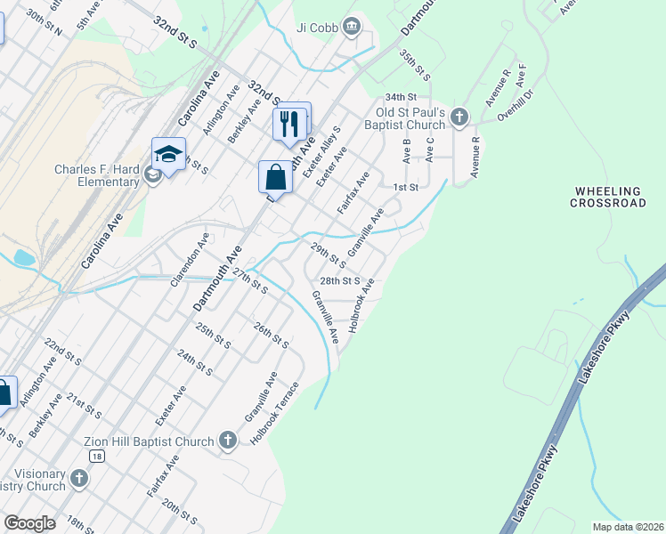 map of restaurants, bars, coffee shops, grocery stores, and more near 2831 Granville Avenue in Bessemer