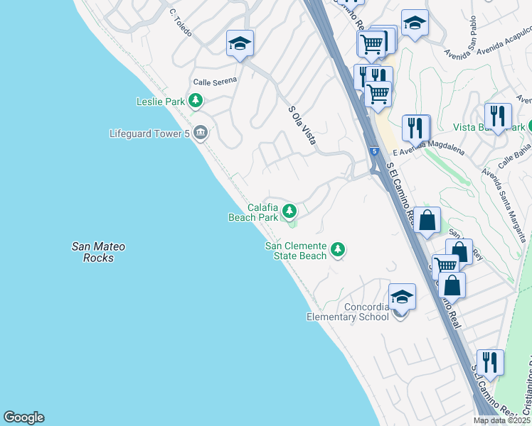 map of restaurants, bars, coffee shops, grocery stores, and more near 259 Avenida Lobeiro in San Clemente