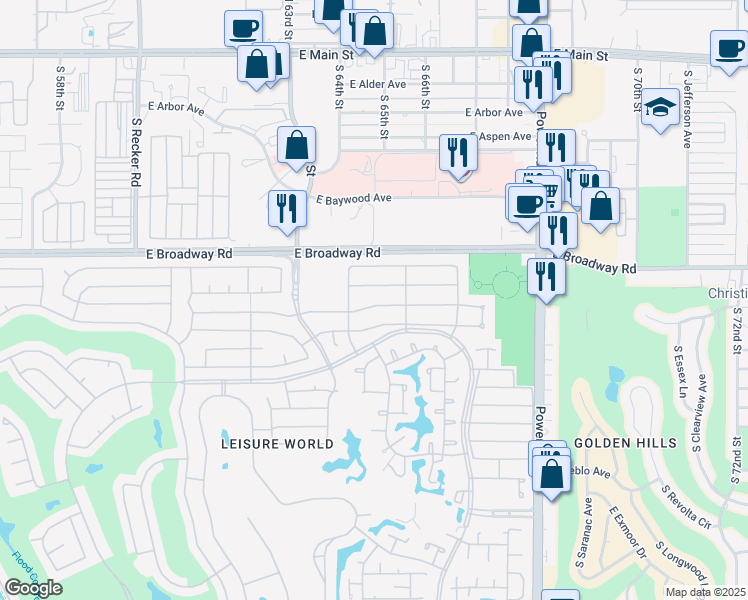 map of restaurants, bars, coffee shops, grocery stores, and more near 981 Leisure World in Mesa