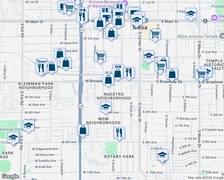 map of restaurants, bars, coffee shops, grocery stores, and more near 438 South Grand in Mesa
