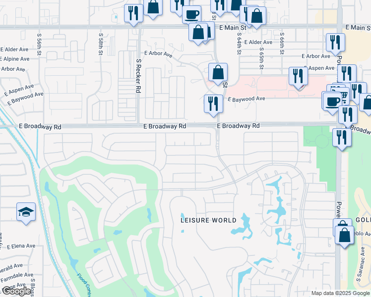 map of restaurants, bars, coffee shops, grocery stores, and more near 1782 Leisure World in Mesa