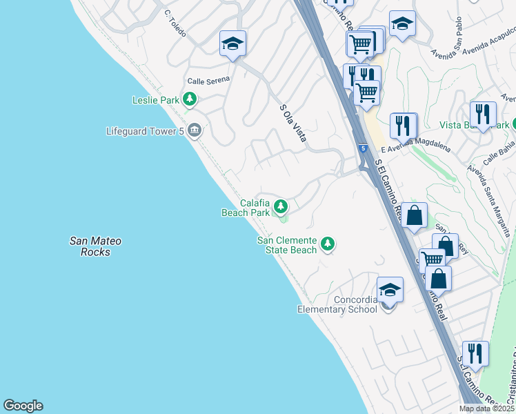 map of restaurants, bars, coffee shops, grocery stores, and more near 259 Avenida Lobeiro in San Clemente