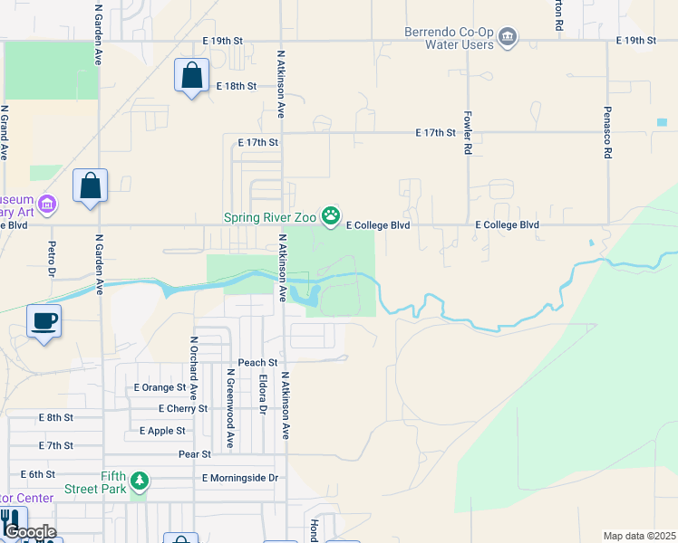 map of restaurants, bars, coffee shops, grocery stores, and more near 1306 East College Boulevard in Roswell