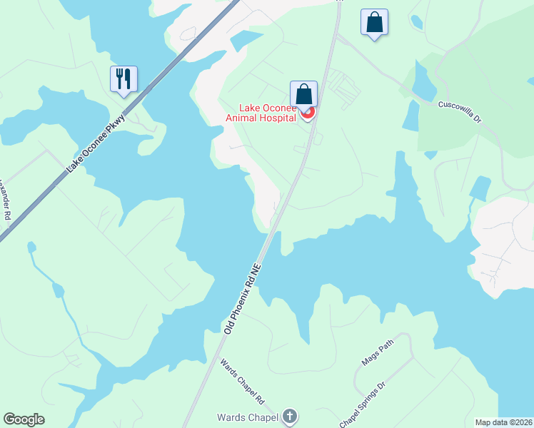 map of restaurants, bars, coffee shops, grocery stores, and more near 549 Old Phoenix Road Northeast in Eatonton