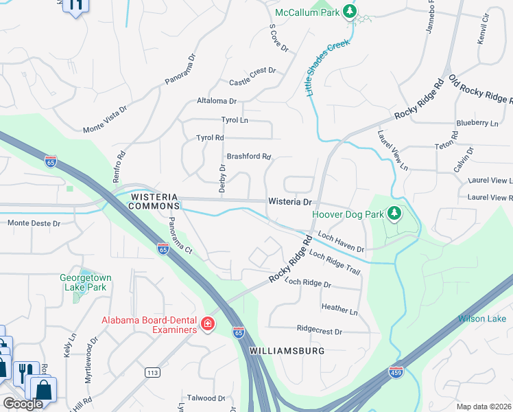 map of restaurants, bars, coffee shops, grocery stores, and more near 3304 Shallowford Road in Vestavia Hills