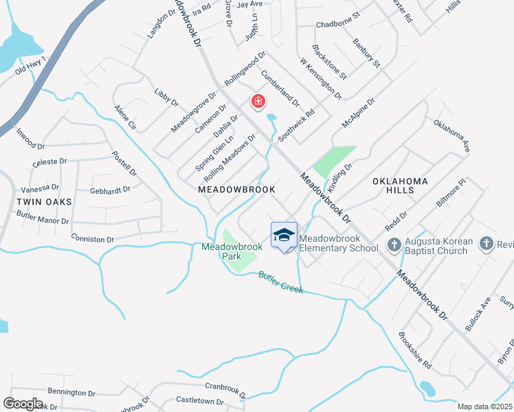 map of restaurants, bars, coffee shops, grocery stores, and more near 3622 Audubon Place in Augusta