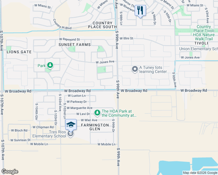 map of restaurants, bars, coffee shops, grocery stores, and more near 9923 West Trumbull Road in Tolleson