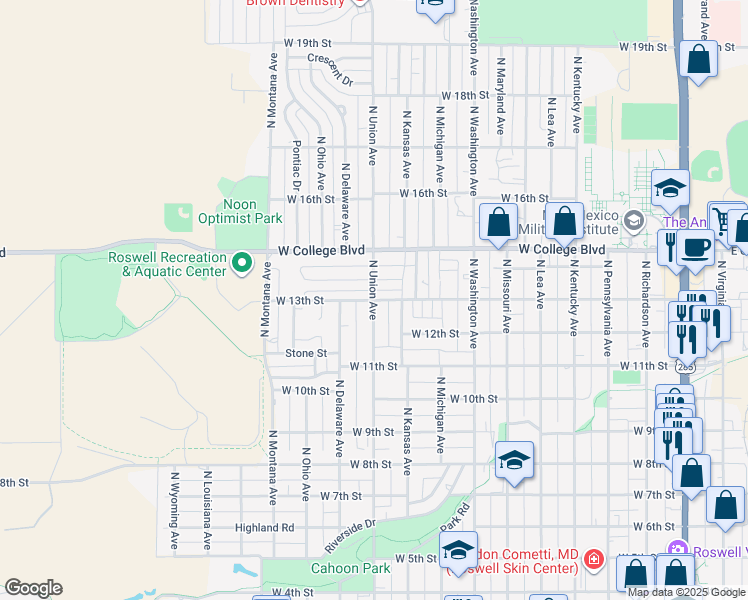 map of restaurants, bars, coffee shops, grocery stores, and more near 999 West 13th Street in Roswell