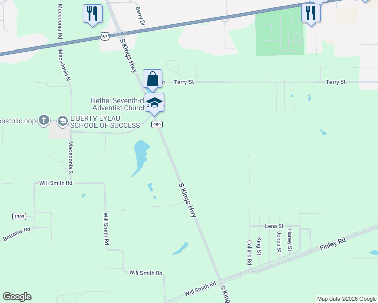 map of restaurants, bars, coffee shops, grocery stores, and more near 1-9 Waterworks Road in Texarkana
