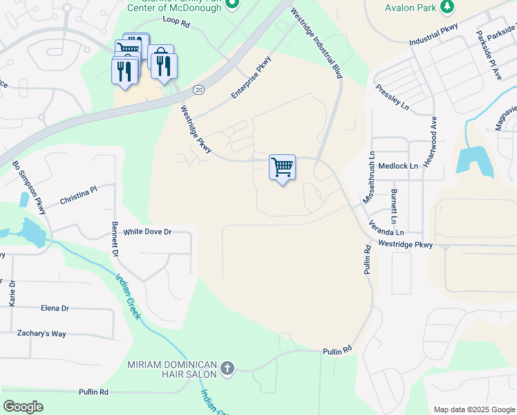 map of restaurants, bars, coffee shops, grocery stores, and more near 300 Georgia Crown Drive in McDonough