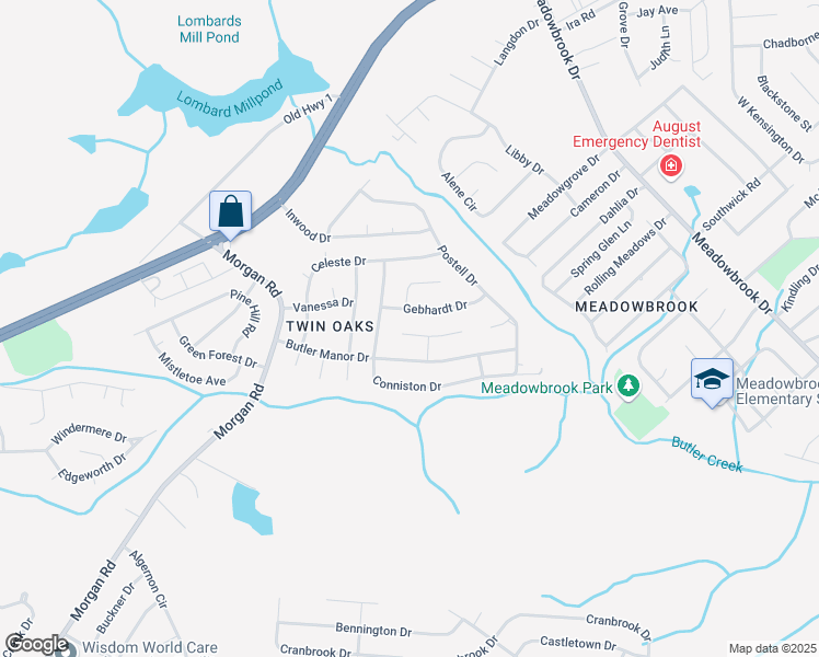 map of restaurants, bars, coffee shops, grocery stores, and more near 2819 Leawood Court in Hephzibah